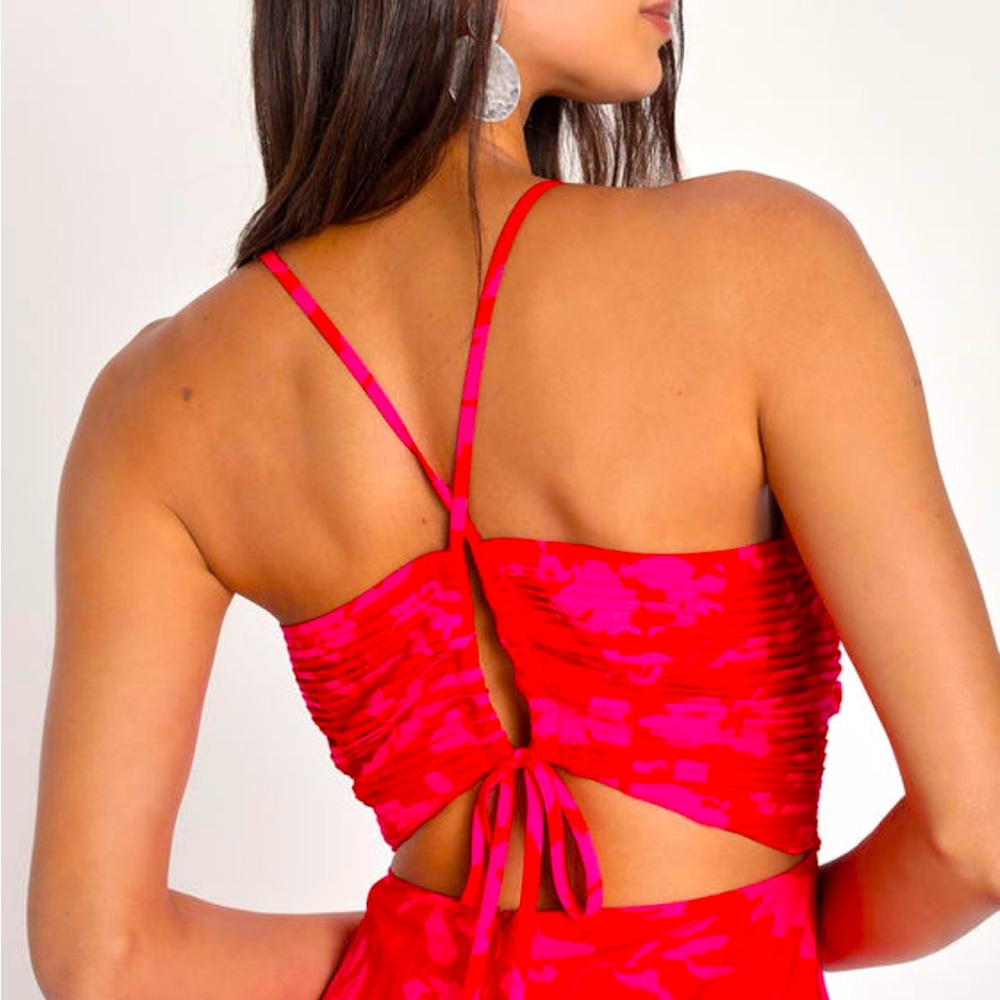 Red and Pink Pleated Dress